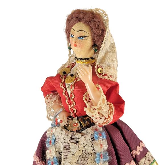 Vintage Spanish Flamenco Gypsy Cloth Doll 8" Lace Traditional  Dress Handmade - Picture 8 of 15